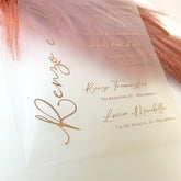 Partecipazione Matrimonio in plexiglass opaco stampa oro rosa in rilievo Plex65